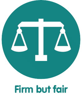 Firm but fair icon and text